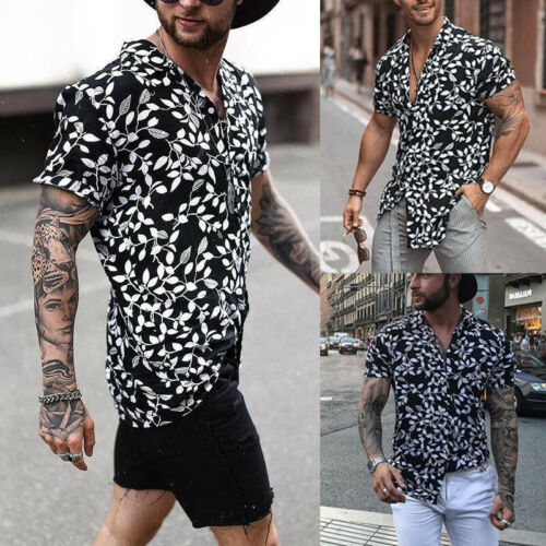 Men Hawaiian Shirt Beach Flower Party Summer Holiday Fancy Tops Short Sleeve Tee