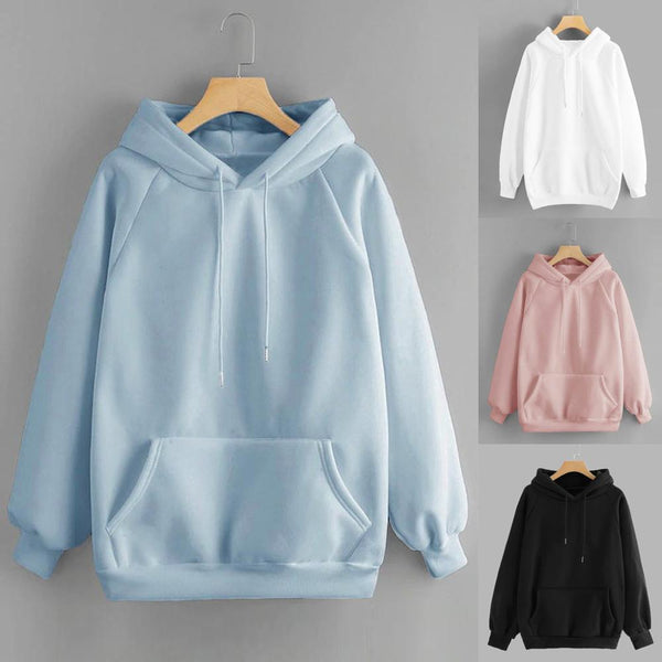 Women Casual Solid Hooded Pocket Long Sleeve Pullover Sweatshirt