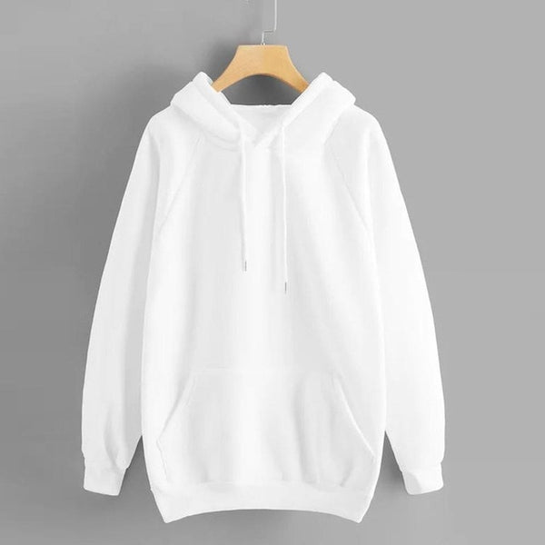 Women Casual Solid Hooded Pocket Long Sleeve Pullover Sweatshirt