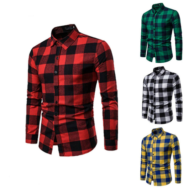 New Autumn Winter Flannel Red Checkered Shirt Men