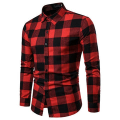 New Autumn Winter Flannel Red Checkered Shirt Men