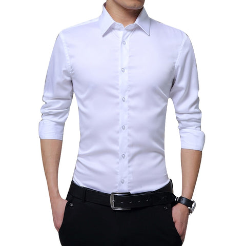 New Men Business Shirts Long Sleeve Shirts Slim Fit Solid