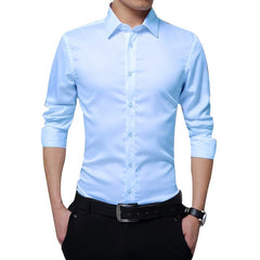 New Men Business Shirts Long Sleeve Shirts Slim Fit Solid