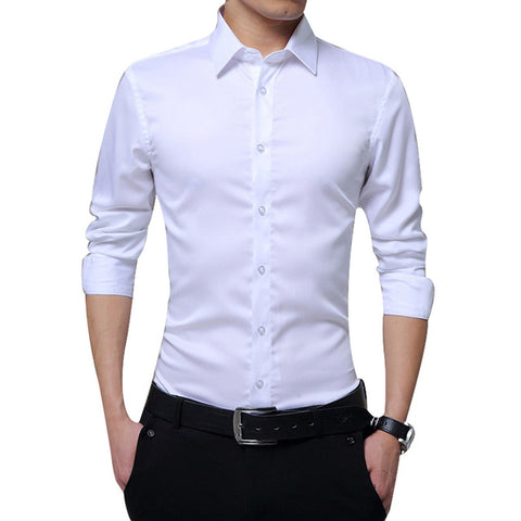 New Men Business Shirts Long Sleeve Shirts Slim Fit Solid