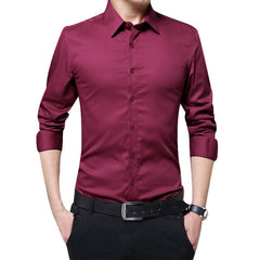 New Men Business Shirts Long Sleeve Shirts Slim Fit Solid