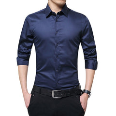 New Men Business Shirts Long Sleeve Shirts Slim Fit Solid