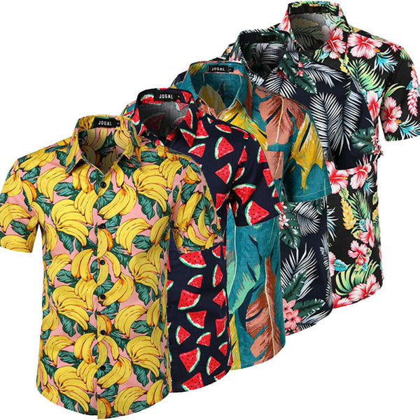 Style men's Hawaiian Beach Shirt Floral Fruit Print Shirt