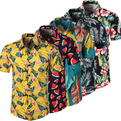 Style men's Hawaiian Beach Shirt Floral Fruit Print Shirt