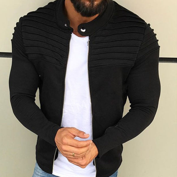 New Men's Winter Zip up Slim Collar Shoulder Ruched Jacket