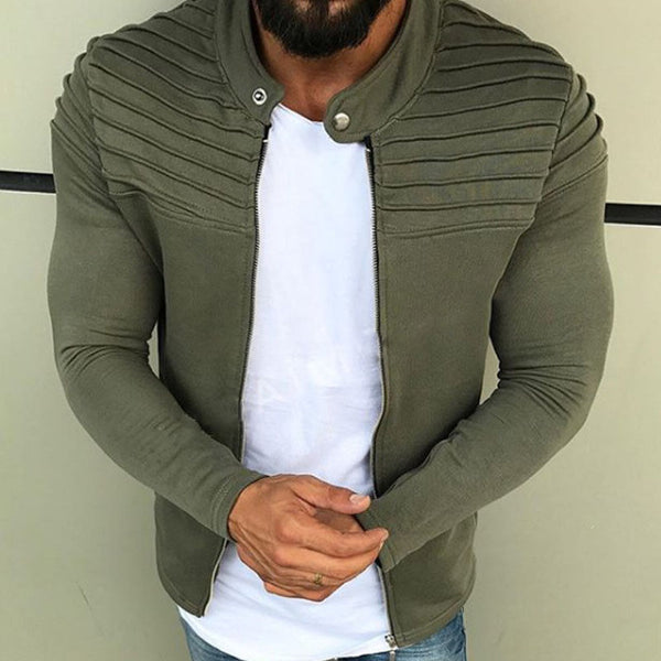 New Men's Winter Zip up Slim Collar Shoulder Ruched Jacket
