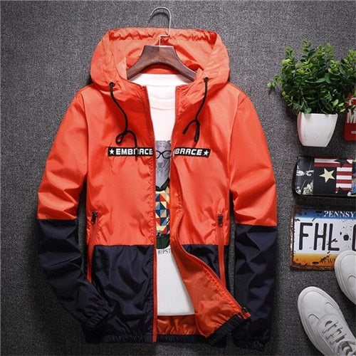 Spring Autumn Bomber Hooded Jacket Men Casual Slim Patchwork Sunscreen