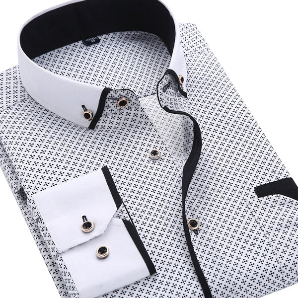Men Fashion Casual Long Sleeved Printed shirt Slim
