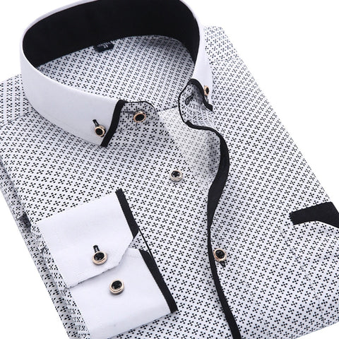 Men Fashion Casual Long Sleeved Printed shirt Slim