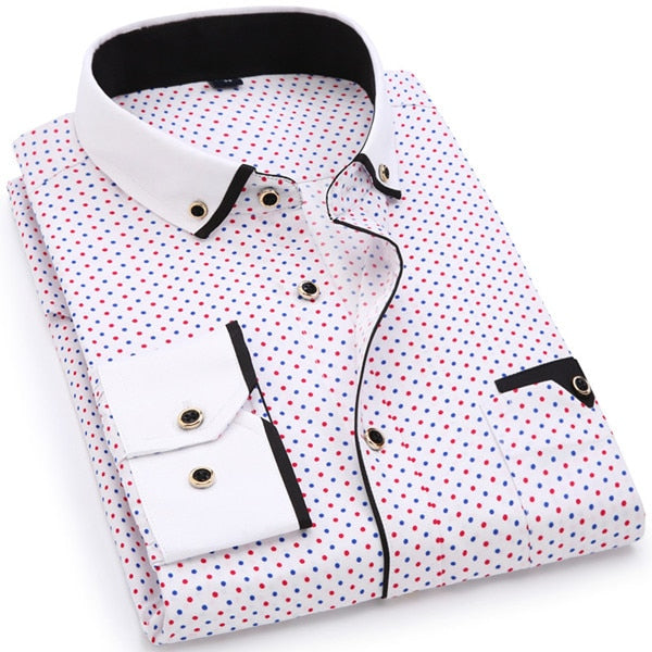 Men Fashion Casual Long Sleeved Printed shirt Slim