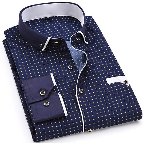 Men Fashion Casual Long Sleeved Printed shirt Slim