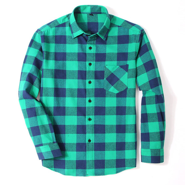 100% Cotton Flannel Men's Plaid Shirt Slim Fit Spring Autumn Male