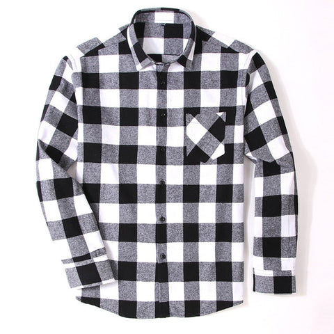 100% Cotton Flannel Men's Plaid Shirt Slim Fit Spring Autumn Male