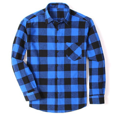 100% Cotton Flannel Men's Plaid Shirt Slim Fit Spring Autumn Male