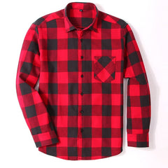 100% Cotton Flannel Men's Plaid Shirt Slim Fit Spring Autumn Male