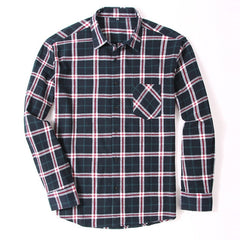 100% Cotton Flannel Men's Plaid Shirt Slim Fit Spring Autumn Male